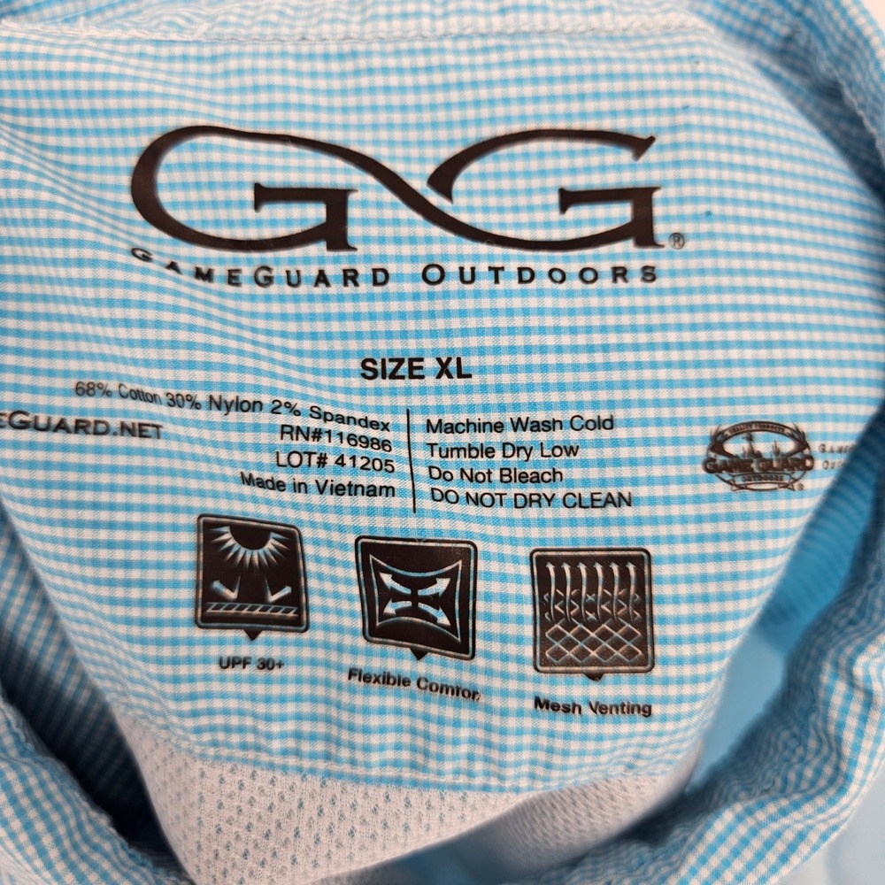 GameGuard Shirt Mens XL Blue Gingham Vented Fishing Short Sleeve Outdoor - Picture 8 of 9